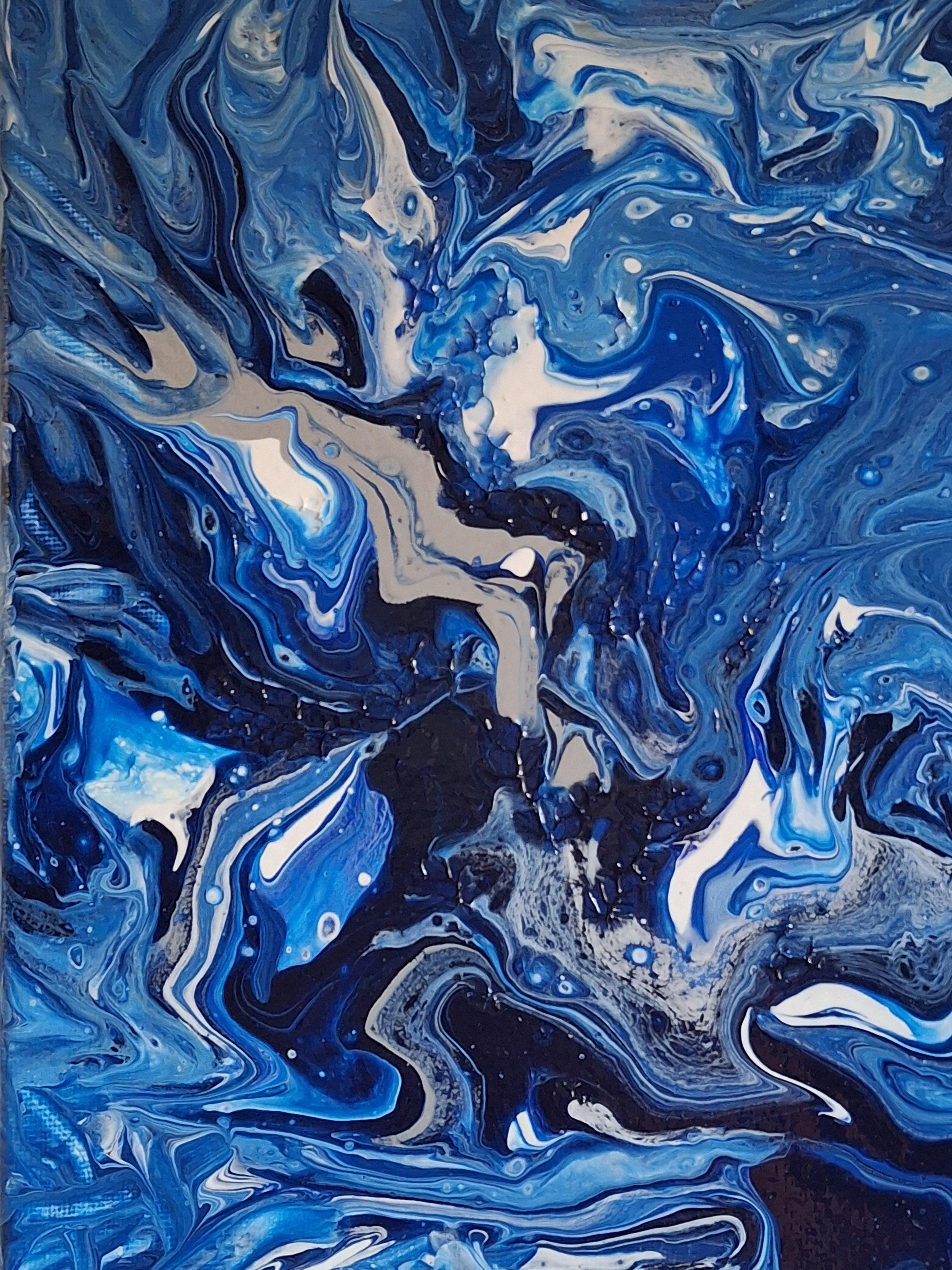 Blauer Planet – Acrylpouring, 30 x 40 cm
